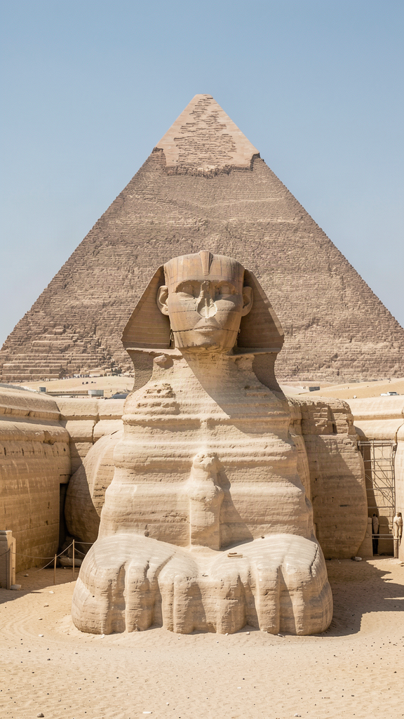 La Gran Esfinge y una pirámide en Egipto